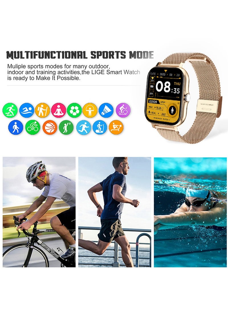 Smart Watch for Women Men (Answer/Make Call), Fitness Tracker for Android Ios Phones Waterproof Smartwatch 1.7 HD Full Touch Screen Activity Trackers Heart Rate Sleep Monitor Pedometer, Gold - Image 3