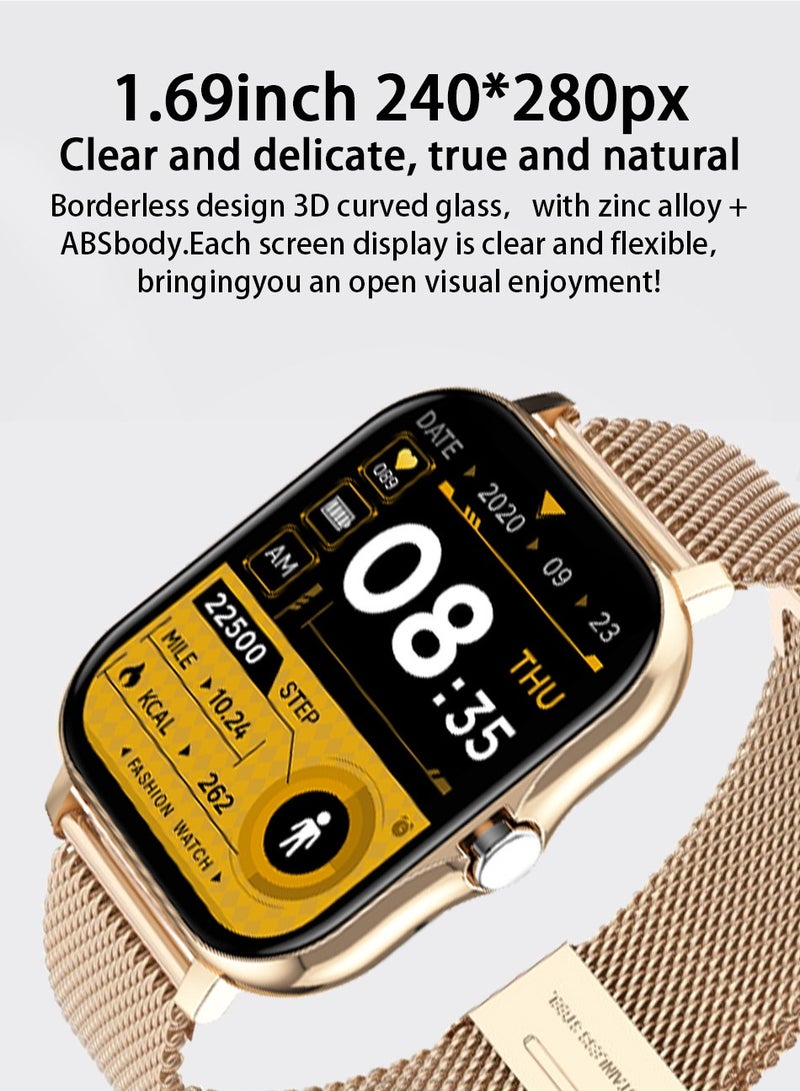 Smart Watch for Women Men (Answer/Make Call), Fitness Tracker for Android Ios Phones Waterproof Smartwatch 1.7 HD Full Touch Screen Activity Trackers Heart Rate Sleep Monitor Pedometer, Gold - Image 4