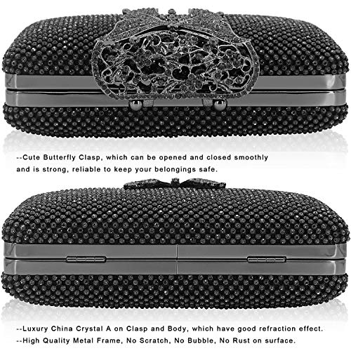 DEXMAY DM Dexmay Rhinestone Crystal Clutch Purse Butterfly Clasp Women Evening Bag for Formal Party Pewter - Image 3