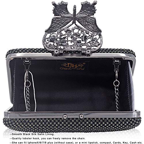 DEXMAY DM Dexmay Rhinestone Crystal Clutch Purse Butterfly Clasp Women Evening Bag for Formal Party Pewter - Image 5