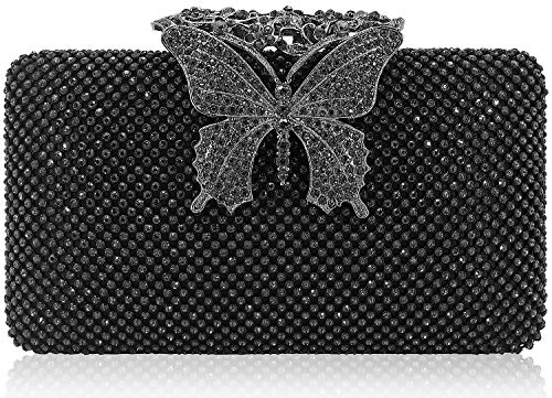 DEXMAY DM Dexmay Rhinestone Crystal Clutch Purse Butterfly Clasp Women Evening Bag for Formal Party Pewter - Image 1