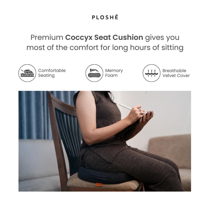 PLOSHE Orthopedic Coccyx Seat Cushion for Tailbone Sciatica Lower Back Pain Relief Hip Support Ergonomic Cushion for Home Sitting Office Chair Car Seat Cushions Memory Foam Sitting Pillow Black - Image 2