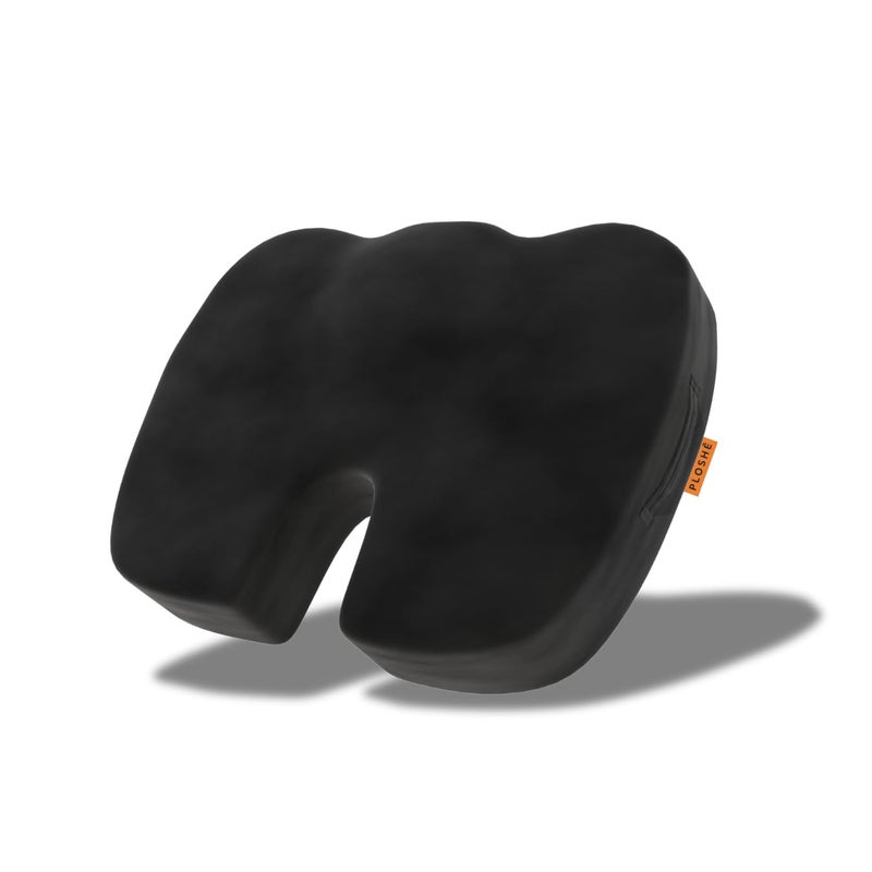 PLOSHE Orthopedic Coccyx Seat Cushion for Tailbone Sciatica Lower Back Pain Relief Hip Support Ergonomic Cushion for Home Sitting Office Chair Car Seat Cushions Memory Foam Sitting Pillow Black - Image 1