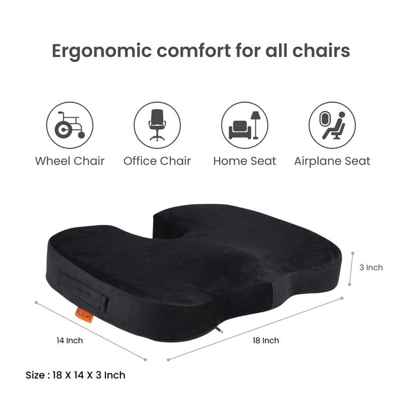 PLOSHE Orthopedic Coccyx Seat Cushion for Tailbone Sciatica Lower Back Pain Relief Hip Support Ergonomic Cushion for Home Sitting Office Chair Car Seat Cushions Memory Foam Sitting Pillow Black - Image 4