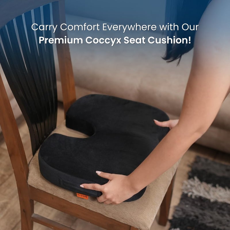 PLOSHE Orthopedic Coccyx Seat Cushion for Tailbone Sciatica Lower Back Pain Relief Hip Support Ergonomic Cushion for Home Sitting Office Chair Car Seat Cushions Memory Foam Sitting Pillow Black - Image 5