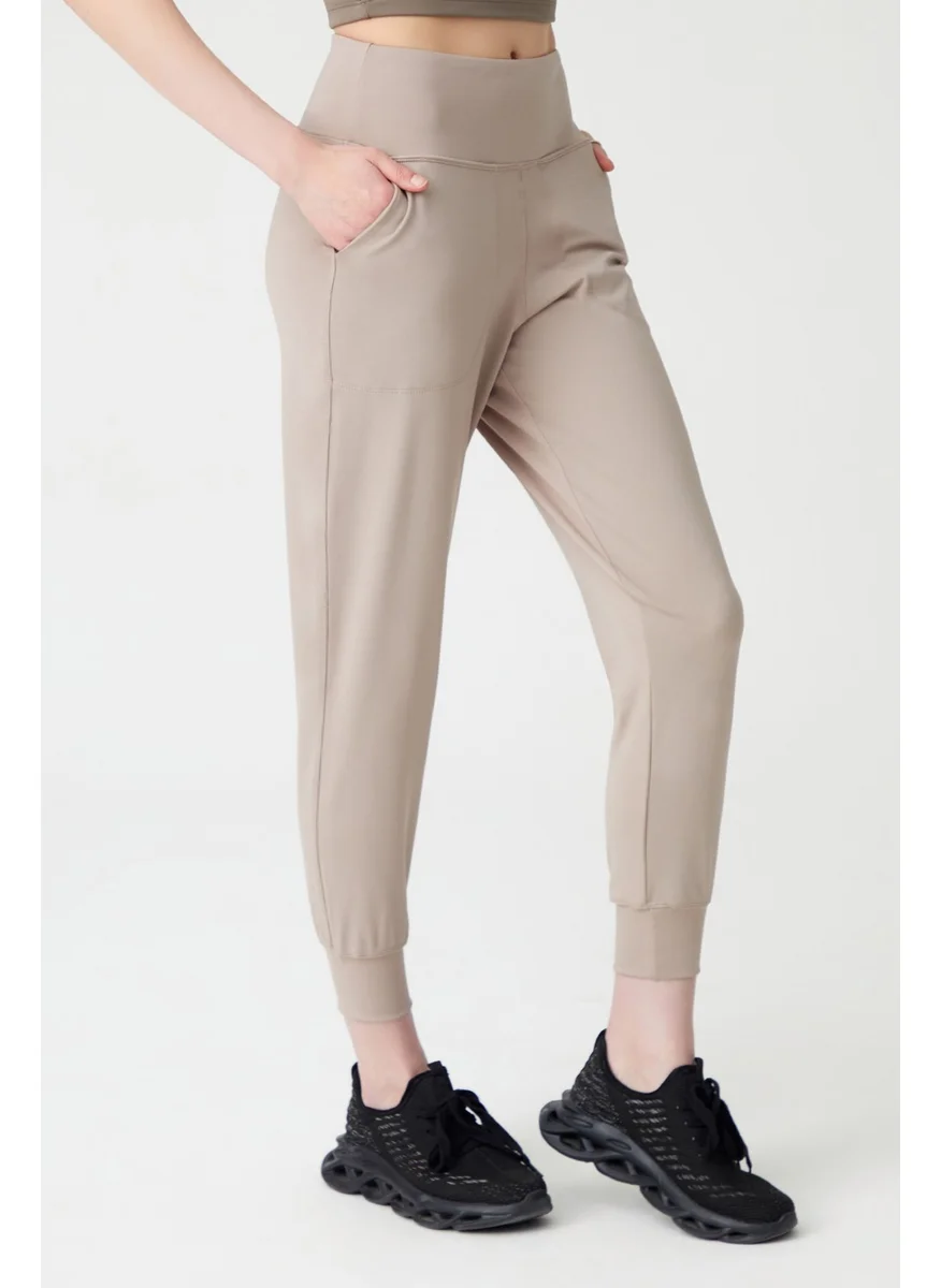 Los Ojos Womens Beige High Waist Jogger Sweatpants Joggers