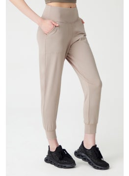 Los Ojos Womens Beige High Waist Jogger Sweatpants Joggers  - Image 1