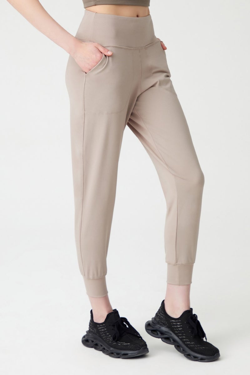 Los Ojos Womens Beige High Waist Jogger Sweatpants Joggers  - Image 1