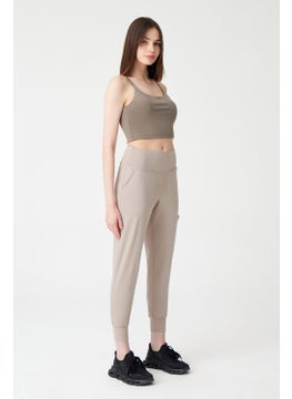 Los Ojos Womens Beige High Waist Jogger Sweatpants Joggers  - Image 5