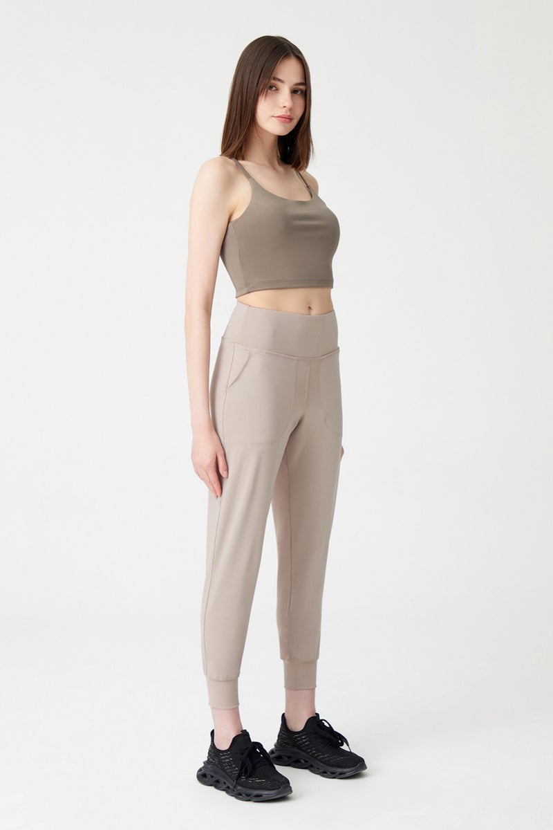 Los Ojos Womens Beige High Waist Jogger Sweatpants Joggers  - Image 5