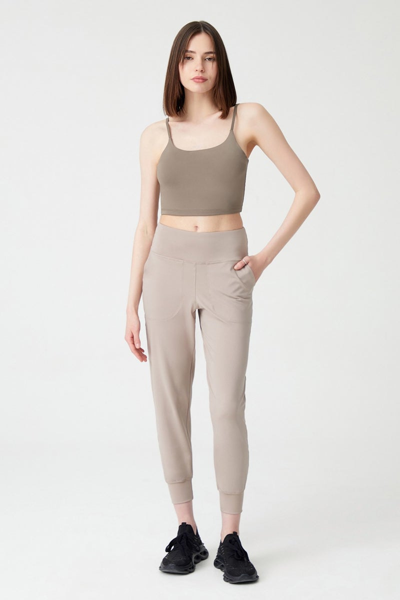 Los Ojos Womens Beige High Waist Jogger Sweatpants Joggers  - Image 4