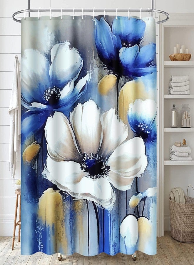 ArtSocket Blue White Gold Floral Bathroom Set with Shower Curtain and Rugs and Accessories, Spring Flower Wildflower Watercolor Shower Curtain for Bathroom Decor 4 Pcs - Image 3