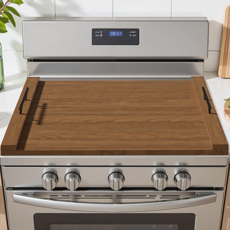 TIRYIUOU Gas Stove Top Cover: Wooden 30 * 22 inches Noodle Board Stovetop Covers with Handles, Wood Cutting Board for Kitchen Gas Stove and Electric Stove - Image 1