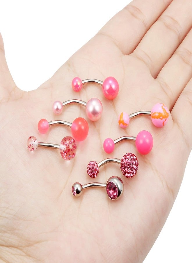 Hoeudjo Belly Button Ring Surgical Steel Belly Rings for Women Pink Belly Button Piercing 14G Navel Piercing Jewelry Bar Length 10mm(3/8") - Image 4