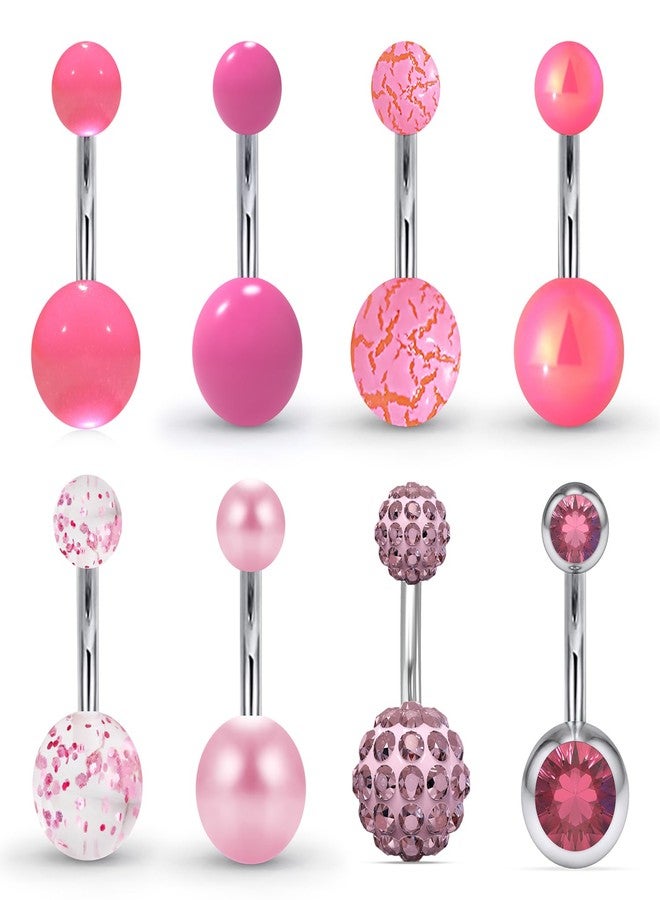 Hoeudjo Belly Button Ring Surgical Steel Belly Rings for Women Pink Belly Button Piercing 14G Navel Piercing Jewelry Bar Length 10mm(3/8") - Image 1