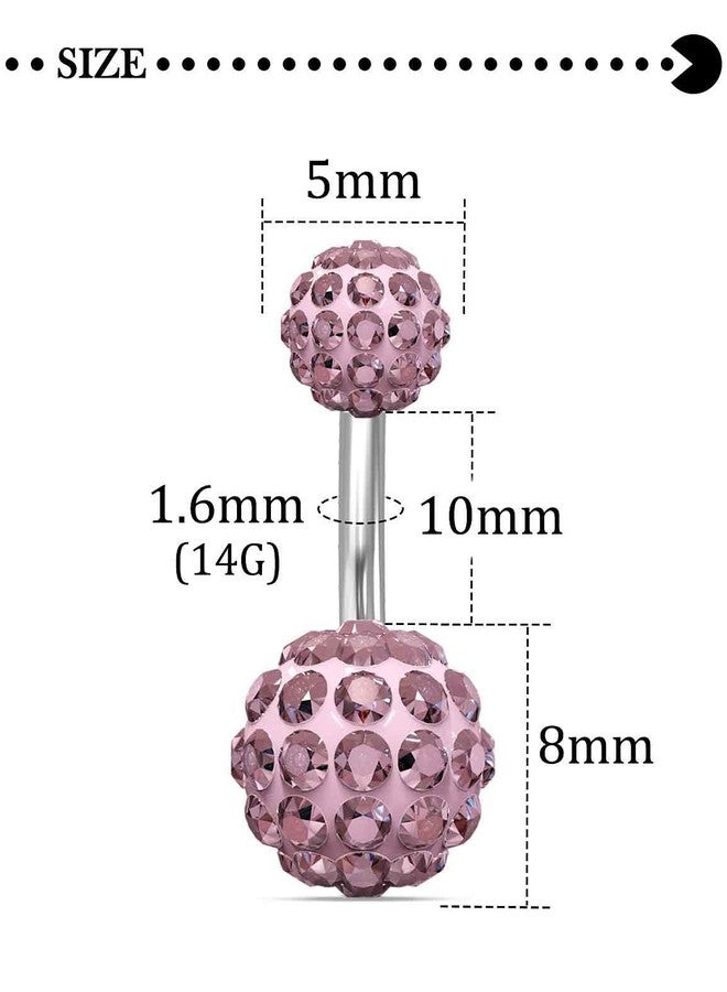 Hoeudjo Belly Button Ring Surgical Steel Belly Rings for Women Pink Belly Button Piercing 14G Navel Piercing Jewelry Bar Length 10mm(3/8") - Image 2