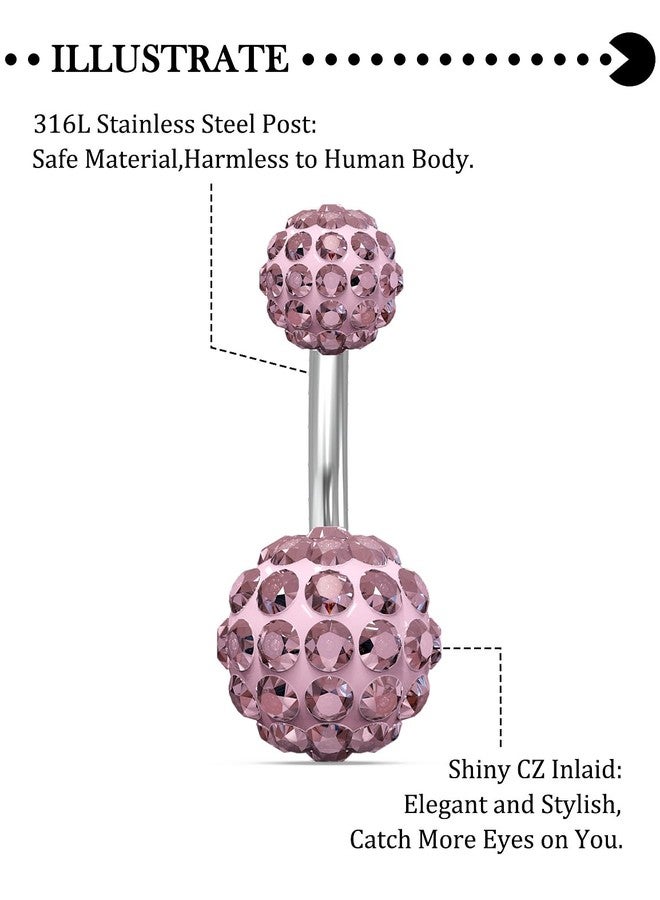 Hoeudjo Belly Button Ring Surgical Steel Belly Rings for Women Pink Belly Button Piercing 14G Navel Piercing Jewelry Bar Length 10mm(3/8") - Image 3