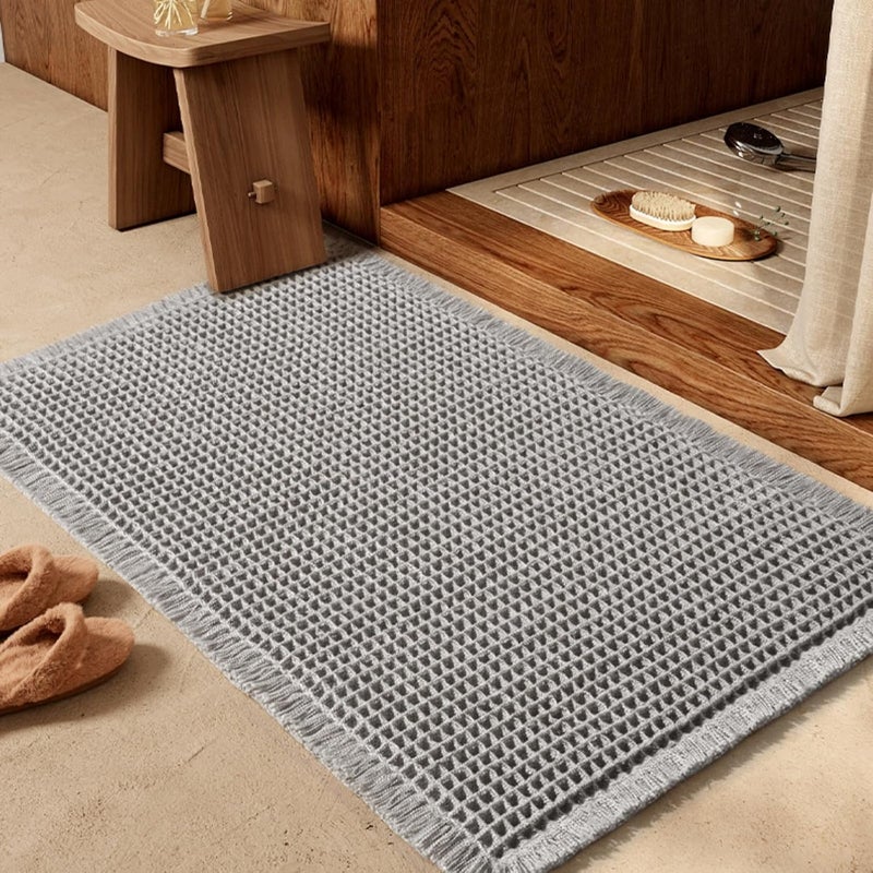 Lullaxx Waffle Bath Mat, Bath Rugs Super Absorbent And Non-Slip, Suitable For Bathrooms And Sinks, Multi-Layered Structure, Hot-Melt Adhesive Bottom, Super Soft, 16.93*24.02, Machine Washable (Gray) - Image 1