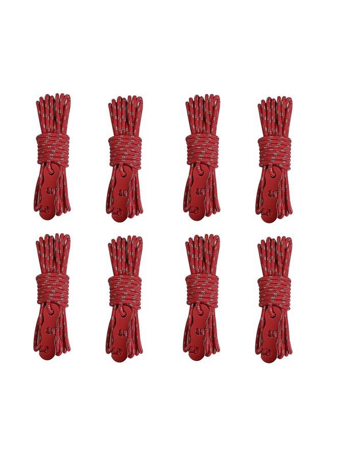 Flowden Tent Wind Ropes with Tensioners Cord Adjuster, 8pcs 13ft Reflective Rope for Camping, Hiking, Canopy Shelter, Outdoor Activity(RED) - Image 1