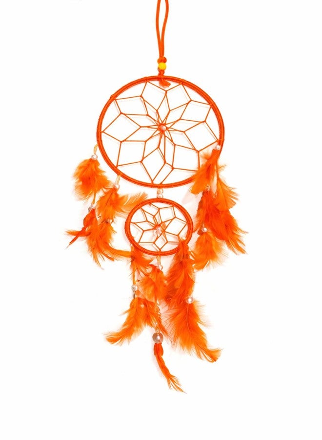 GJ Orange Dream Catcher Wall Hanging for Home Decor | 40 CM Handmade Dreamcatcher for Positive Energy, Peace & Good Dreams | Boho Feather Wall Hanging for Bedroom, Living Room & Gift - Image 1