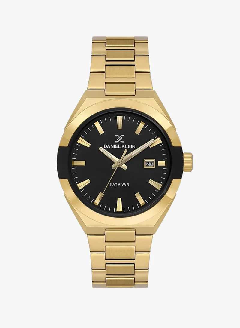 DANIEL KLEIN Men's Stainless Steel Gold Alloy Case Analog Black Round Sunray Dial Japanese Quartz Premium 50 Meters Water Resistant