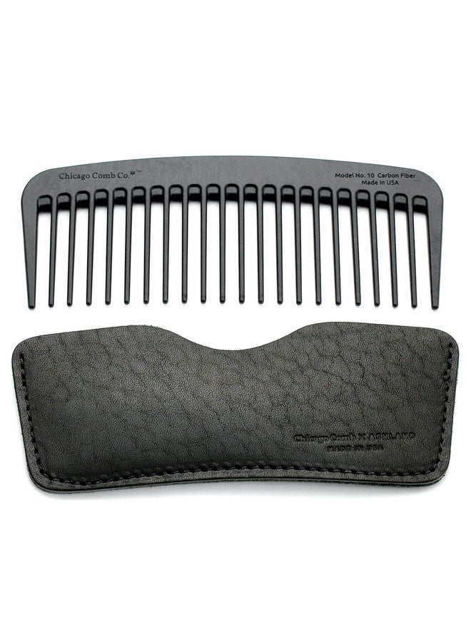 Chicago Comb Model 10 Carbon Fiber + Black Horween Leather Sheath Wide Tooth Made In Usa - Image 1