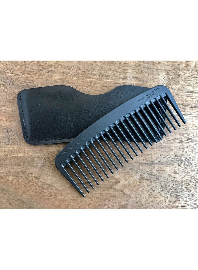Chicago Comb Model 10 Carbon Fiber + Black Horween Leather Sheath Wide Tooth Made In Usa - Image 3