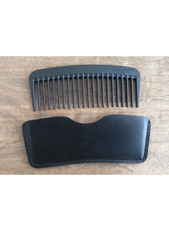 Chicago Comb Model 10 Carbon Fiber + Black Horween Leather Sheath Wide Tooth Made In Usa - Image 4