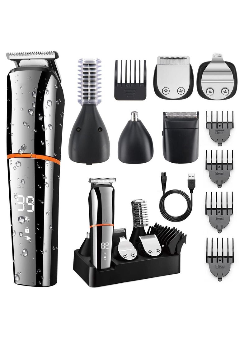 Y&D Mens Professional Hair Cutting Kit,Beard Trimmer,6 in 1 Kit Electric Cordless Nose Trimmer Grooming for Beard Head Face and Body Waterproof IPX7 USB Rechargeable LED Power Display - Image 1