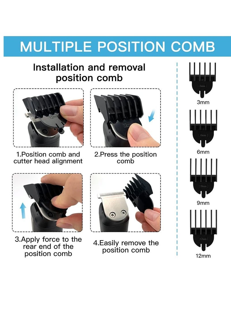 Y&D Mens Professional Hair Cutting Kit,Beard Trimmer,6 in 1 Kit Electric Cordless Nose Trimmer Grooming for Beard Head Face and Body Waterproof IPX7 USB Rechargeable LED Power Display - Image 5