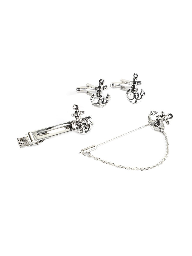 MENSOME Anchor Cufflinks, Lapel Pin Brooch And Tie Pin Gift Set For Men - Image 2