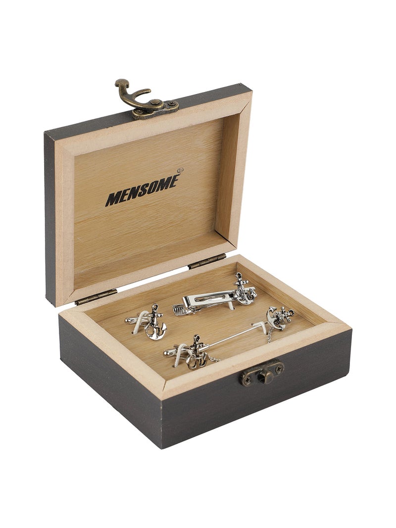 MENSOME Anchor Cufflinks, Lapel Pin Brooch And Tie Pin Gift Set For Men - Image 1