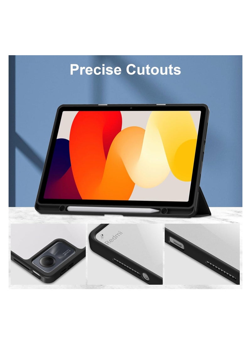 EVO Tablet Case for Xiaomi Redmi Pad SE, Slim Tri-Fold Cover with Pen Holder, Shockproof Cover with Clear Transparent Back Shell for Redmi Pad SE, Auto Wake/Sleep (Black, Xiaomi Redmi Pad SE),black  - Image 4