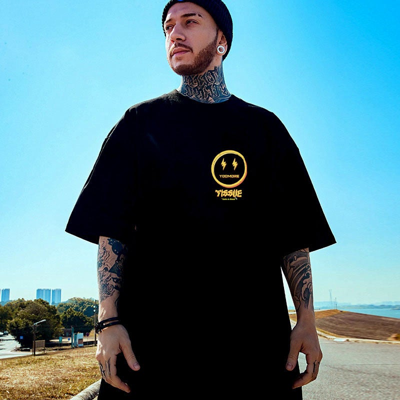 Short-Sleeved T-Shirt Men'S And Women'S Hong Kong-Style Casual Shoulder-Drop Half-Sleeve Round Neck Couple'S T-Shirt Hip-Hop Smiley Loose - Image 4