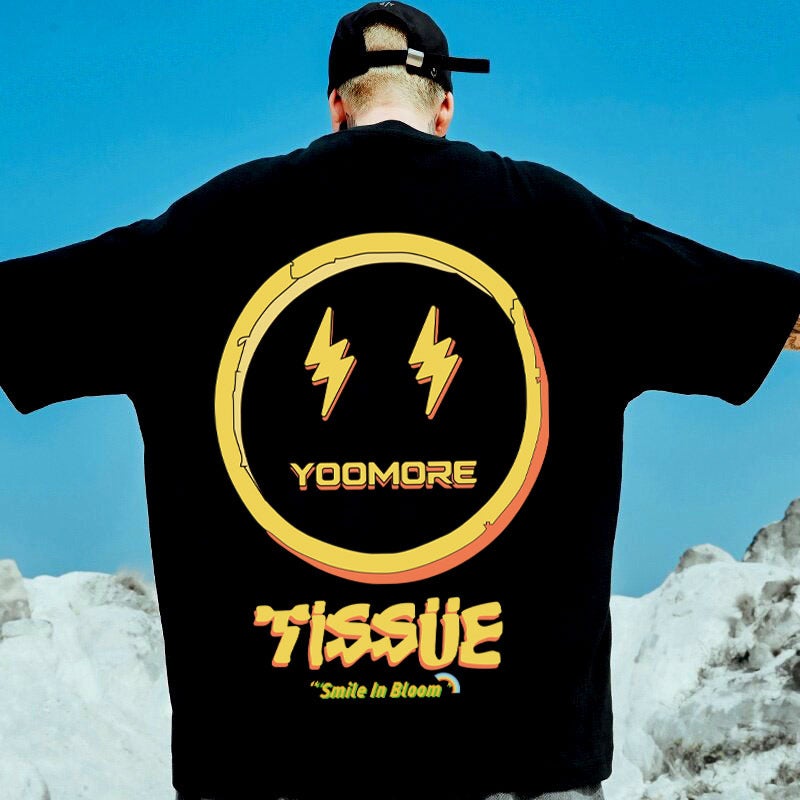 Short-Sleeved T-Shirt Men'S And Women'S Hong Kong-Style Casual Shoulder-Drop Half-Sleeve Round Neck Couple'S T-Shirt Hip-Hop Smiley Loose - Image 2