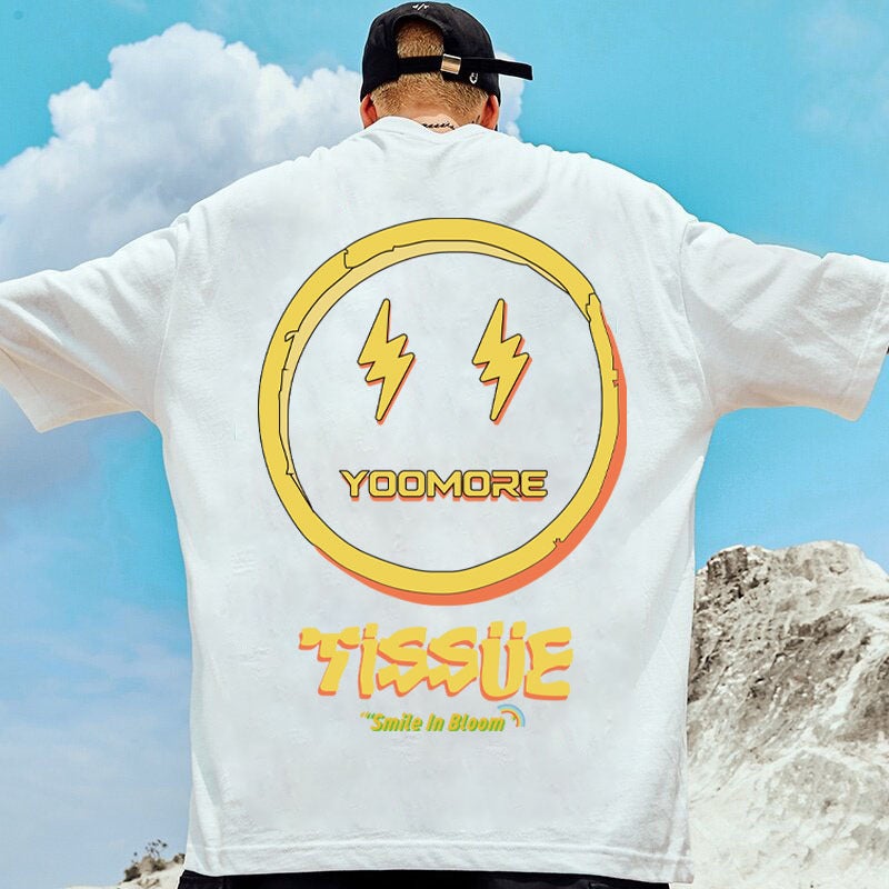 Short-Sleeved T-Shirt Men'S And Women'S Hong Kong-Style Casual Shoulder-Drop Half-Sleeve Round Neck Couple'S T-Shirt Hip-Hop Smiley Loose - Image 3