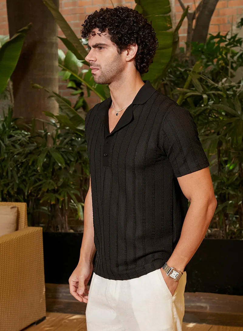 CAHOOT  Men's Onyx Black Wicker-Tactitle Polo T-Shirt for Men | Best Price UAE