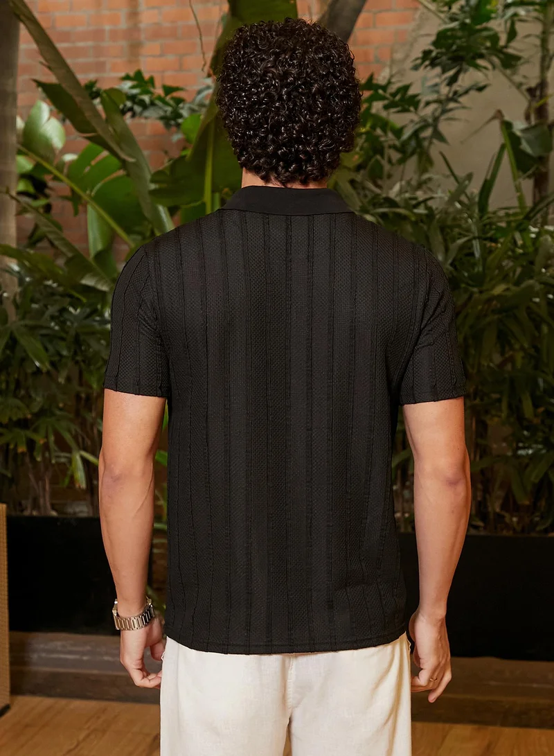 CAHOOT  Men's Onyx Black Wicker-Tactitle Polo T-Shirt for Men | Best Price UAE