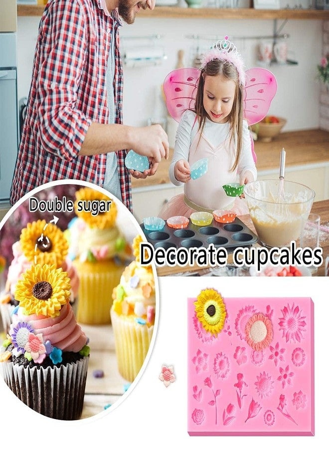 BAKING SET Silicone Flower Mould, 22 Cavities, Sunflower Rose Peony Daisy Design for Cake Decoration, Chocolate, Clay - Image 3
