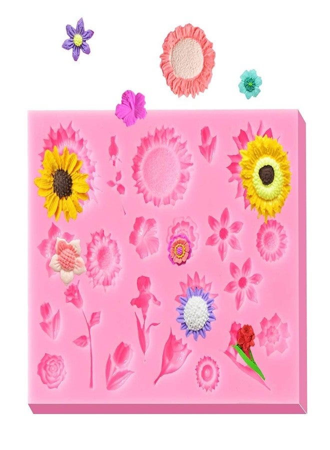 BAKING SET Silicone Flower Mould, 22 Cavities, Sunflower Rose Peony Daisy Design for Cake Decoration, Chocolate, Clay - Image 1