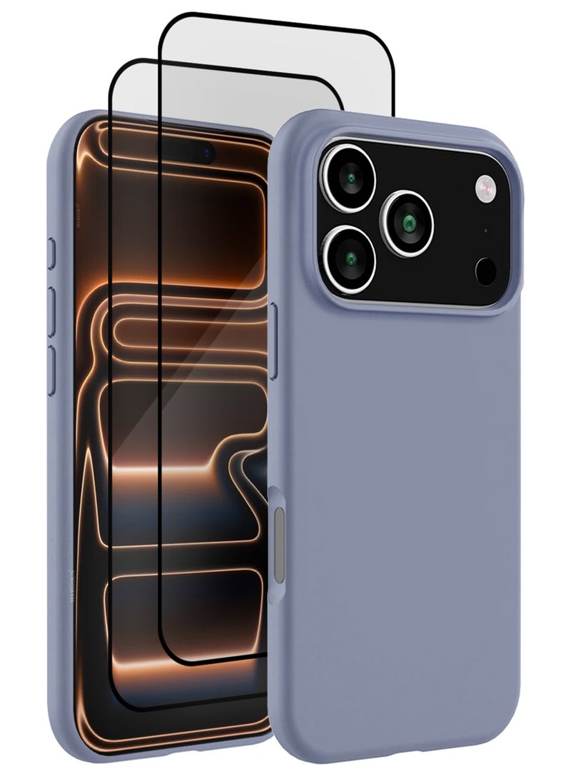 3 Packs Silicone Protective Phone Case for iPhone 17 Pro - Soft Anti-Scratch Microfiber Lining Ultra Slim Drop Protection Phone Cover with Two 3D Screen Protectors - Pastel Purple