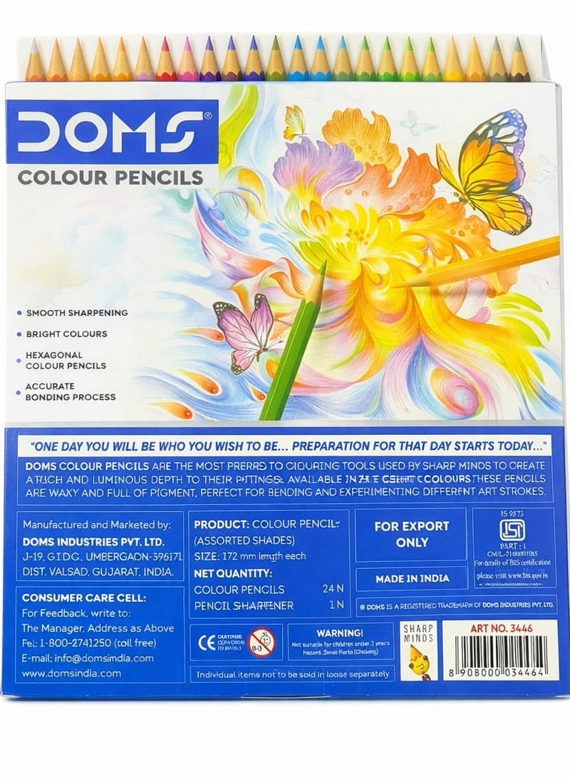 دومس مجموعة أقلام تلوين دومز، ٢٤ لونًا مع مبراة مجانية | أقلام تلوين سداسية ناعمة | صنع في الهند - Image 2