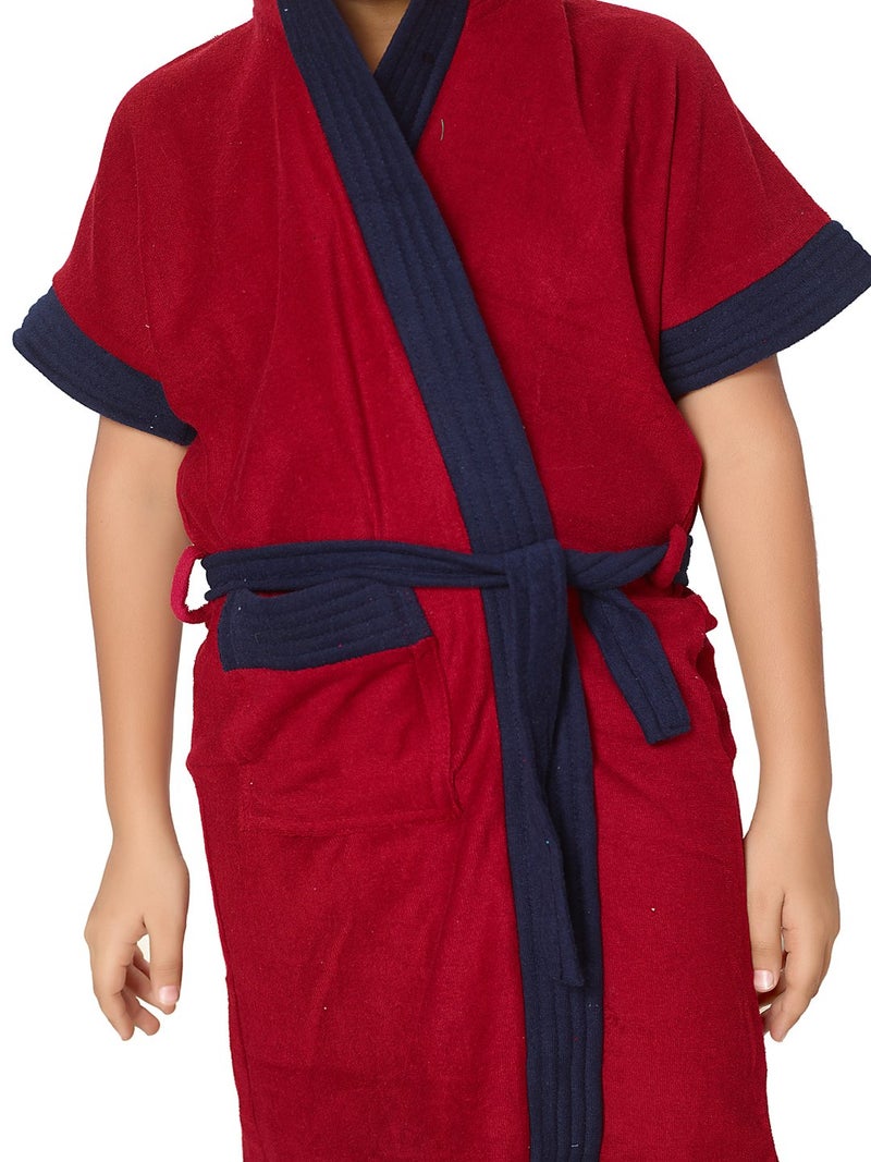 SAND DUNE Boys Hood Bathrobe Terry Cotton Shower Gown Half Sleeve Knee Length Boys Bath Robes Pocket with Waist Boys Bathrobes - Image 5