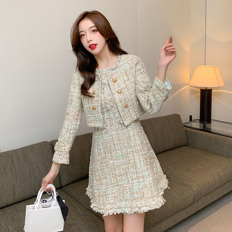 Chanel style suit skirt for women 2024 autumn and winter new high-grade fashion age-reducing vest skirt short coat two-piece set Picture color