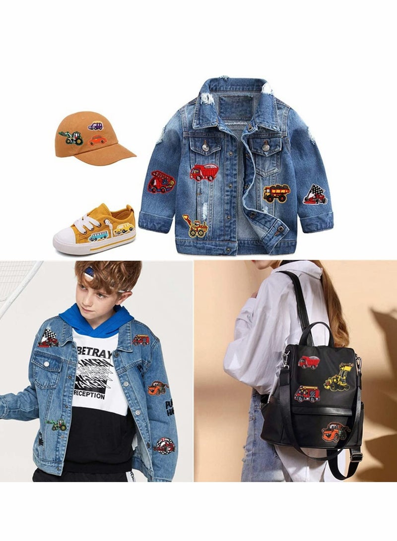 16 PCS Iron-On Patches Set - Car, Excavator, and Fire Truck Embroidered Appliques for Kids DIY Crafts, Clothing, Jeans, Jackets, and Bags - Perfect Iron-On Repair Kit  - Image 3