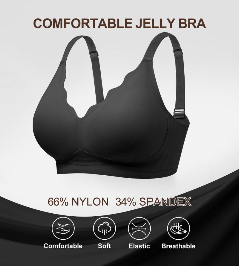 SHARICCA Jelly Bras for Women with Support - Wireless Seamless Padded Bralettes No Underwire Tshirt Everyday Wirefree Comfort Bra Black L - Image 4