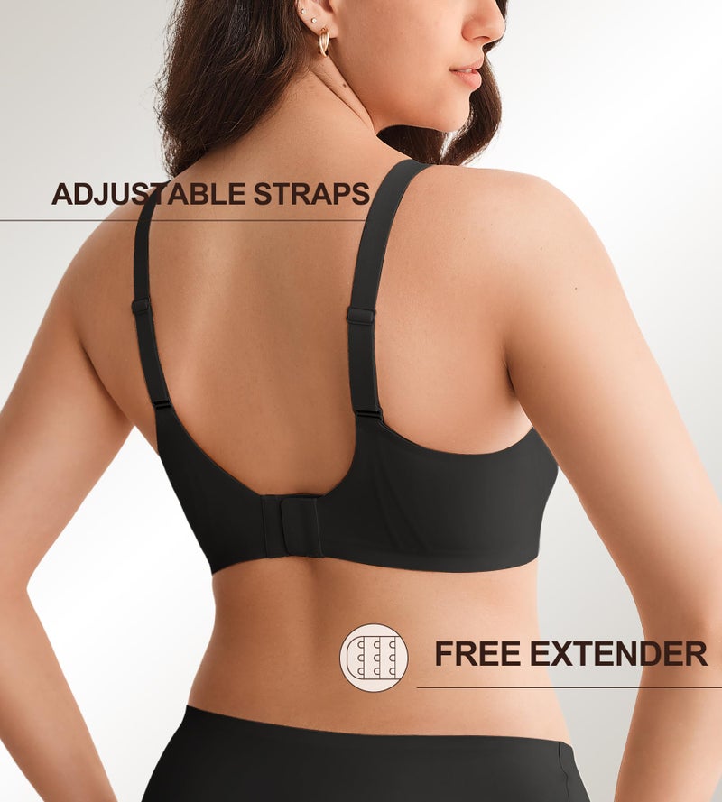 SHARICCA Jelly Bras for Women with Support - Wireless Seamless Padded Bralettes No Underwire Tshirt Everyday Wirefree Comfort Bra Black L - Image 3