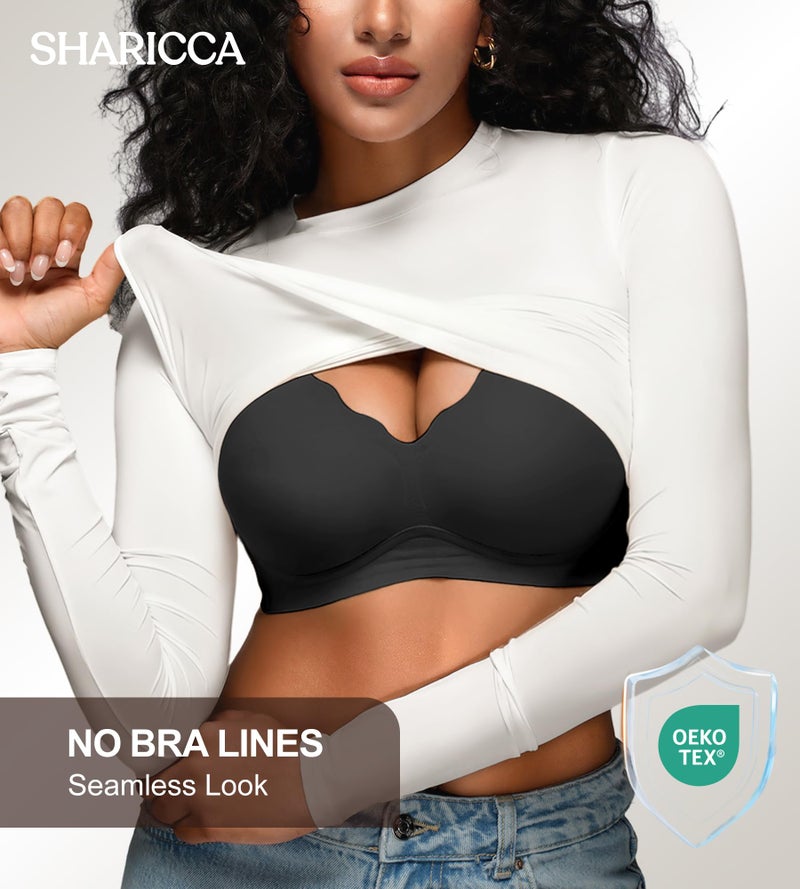 SHARICCA Jelly Bras for Women with Support - Wireless Seamless Padded Bralettes No Underwire Tshirt Everyday Wirefree Comfort Bra Black L - Image 5