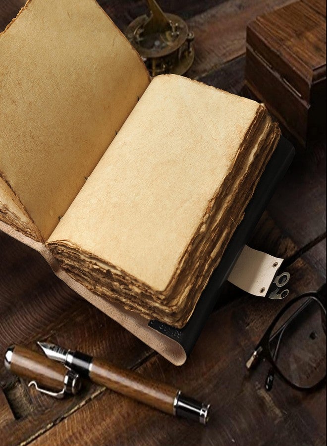 كويرو دفتر رسم جلدي عتيق منقوش من كويرو ثري مون بلو لابيز | 240 صفحة من ورق عتيق مصنوع يدويًا بحواف خشنة، دفتر رسم جلدي، دفتر رسم، هدية رائعة (7 بوصة × 10 بوصة، أسود) - Image 5