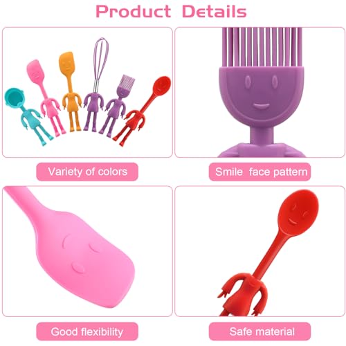 Raiten Human Shaped Kitchen Utensils Set 6 Piece Non Stick Heat Resistant Baking Tools Kitchen Gadgets Silicone Cute Utensils with Comfortable Grip Handle, Dishwasher Easy Clean and Stand up Kitchenware - Image 3